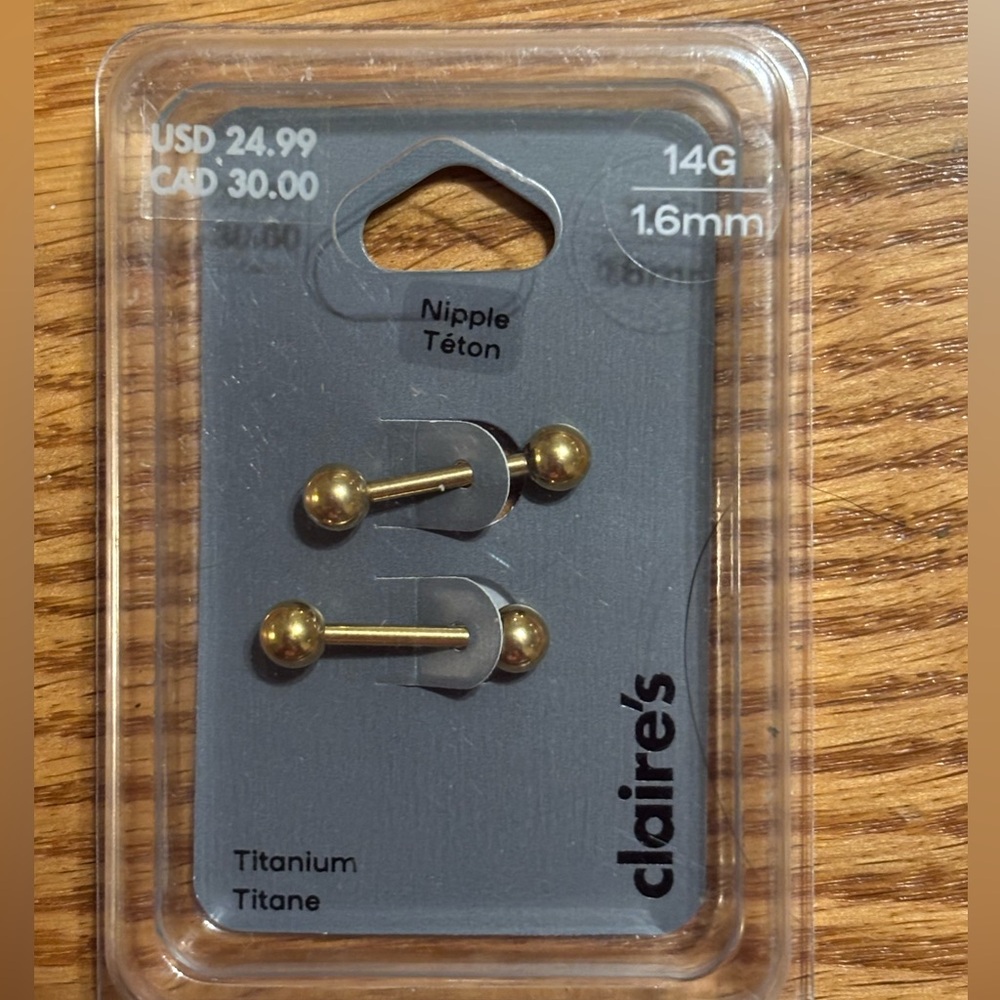 Titanium Gold Nipple Rings Barbells 14G 1.6mm‎